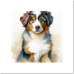 Miniature American Shepherd Watercolor Painting - Dog Lover Gifts Posters and Art